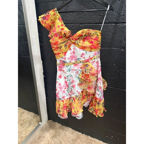 Marchesa Notte Ombre Sequin One-Shoulder Flutter Dress Size 6 Retails $895 - Picture 5 of 7